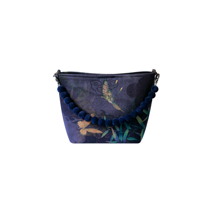 Buddha Stones Pequeñas Hojas de Bambú Mariposa Peonía Flores Urraca Cadena de Metal Bolso Bandolera Bolso de Hombro Bolso