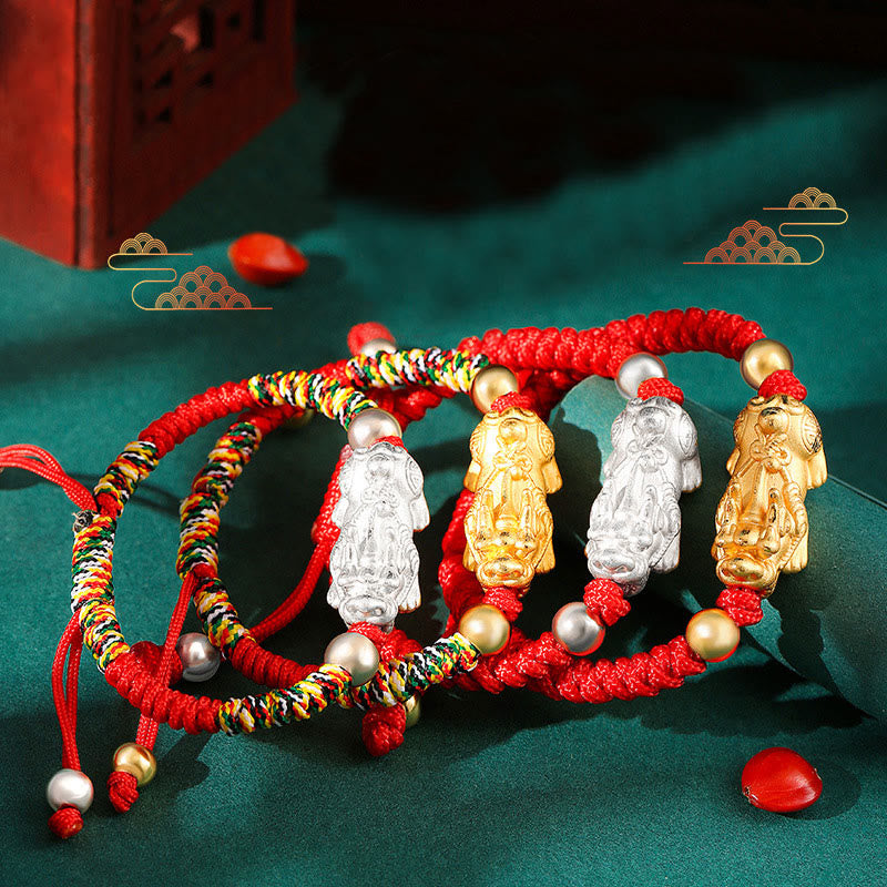 Pulsera de plata de ley 999 con Buddha Stones PiXiu Wealth King Kong con nudo trenzado para niños
