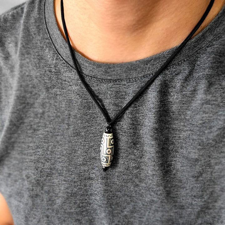 Buddha Stones Tíbet, colgante de collar de riqueza con patrón de cuentas Dzi de nueve ojos, nubes propicias de cobre