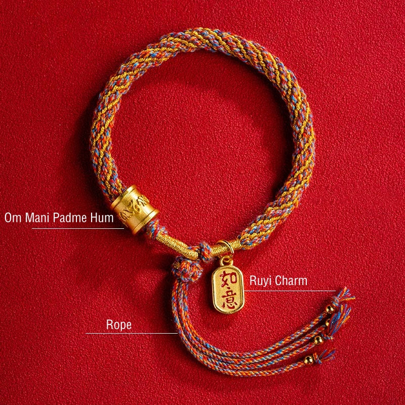 Pulsera trenzada con dije auspicioso de Om Mani Padme Hum tibetano multicolor hecho a mano con Buddha Stones