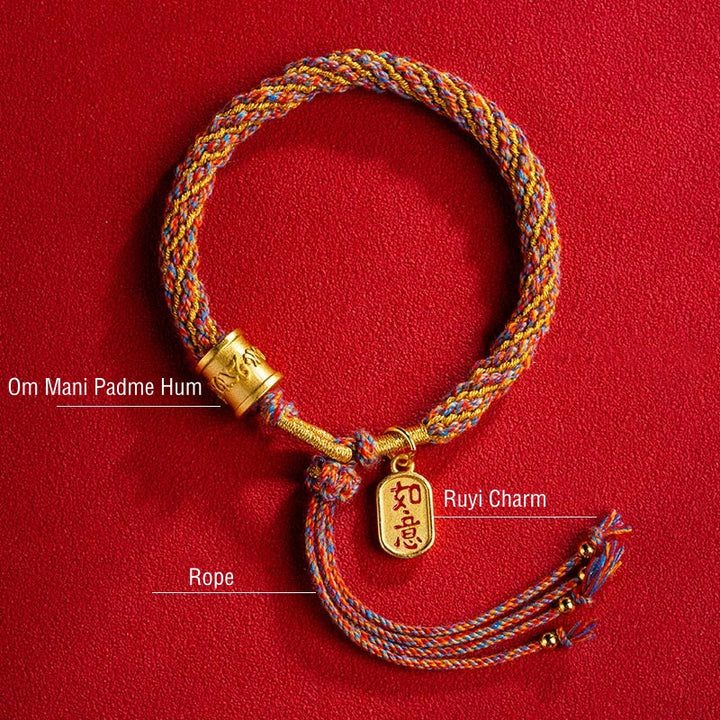 Pulsera trenzada con dije auspicioso de Om Mani Padme Hum tibetano multicolor hecho a mano con Buddha Stones
