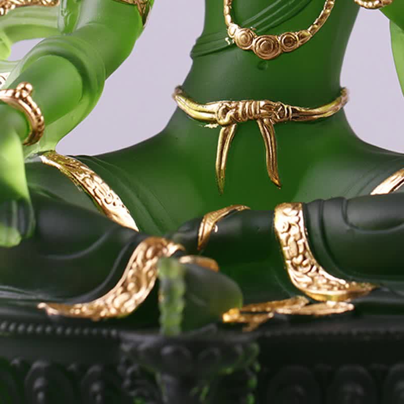 Bodhisattva Tara Verde hecho a mano Liuli Crystal Art Piece Protección Hogar Oficina Estatua Decoración