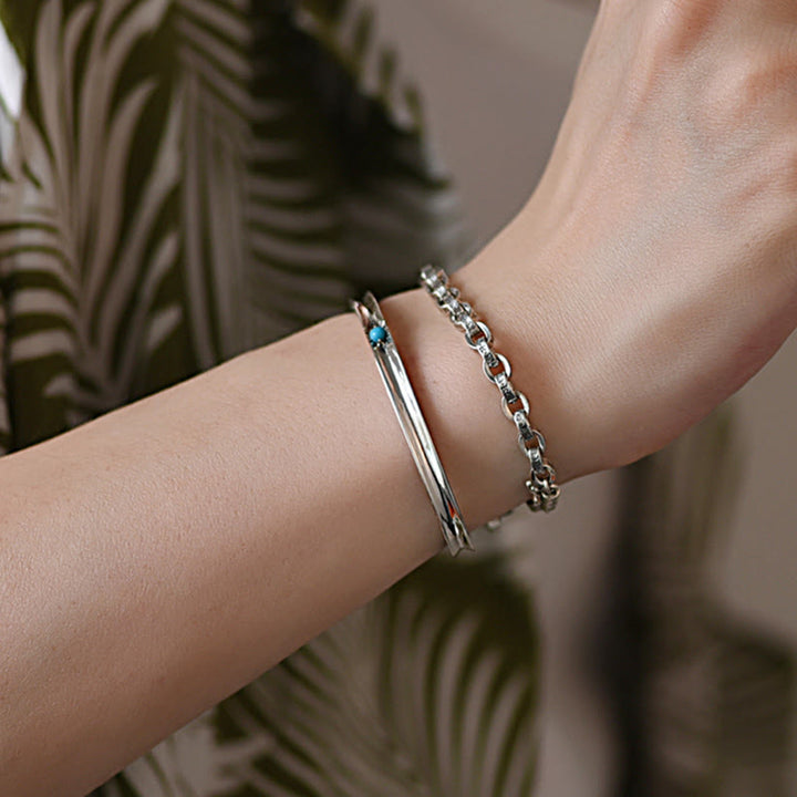 Pulsera de metal creativa con diseño tallado de Om Mani Padme Hum de plata de ley 925 con Buddha Stones