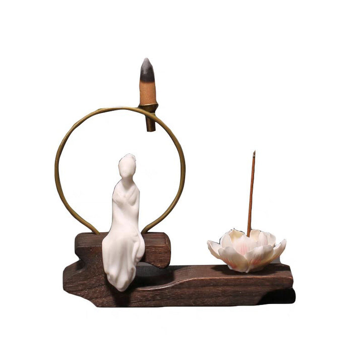 Quemador de incienso de meditación curativa de loto de cerámica con Buddha Stones , decoración