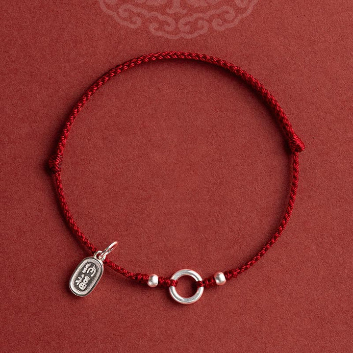 Pulsera de hilo rojo con hebilla de loto, paz, alegría, suerte, fortuna, plata de ley 925 , Buddha Stones