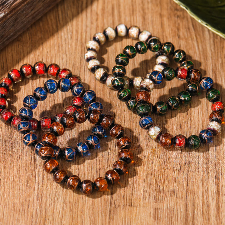 Pulsera de la riqueza de la suerte con cuentas de cristal Liuli clásicas tibetanas de Buddha Stones