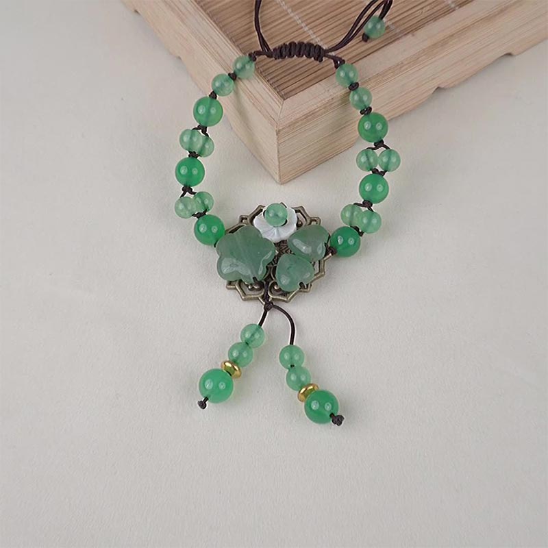 Pulsera de flores colgantes de la suerte de jade verde natural con Buddha Stones