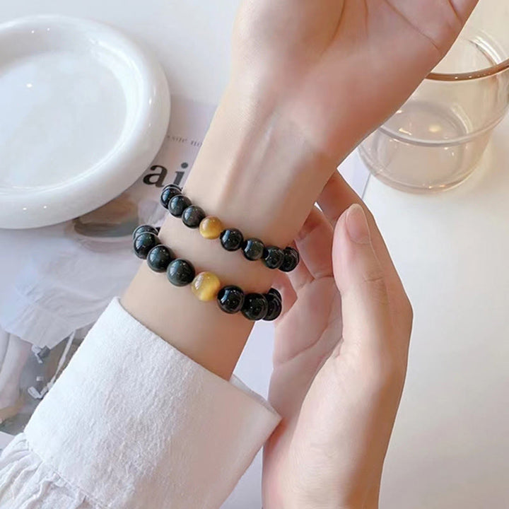 Pulsera de amor positivo con ojo de tigre y obsidiana arcoíris natural con Buddha Stones