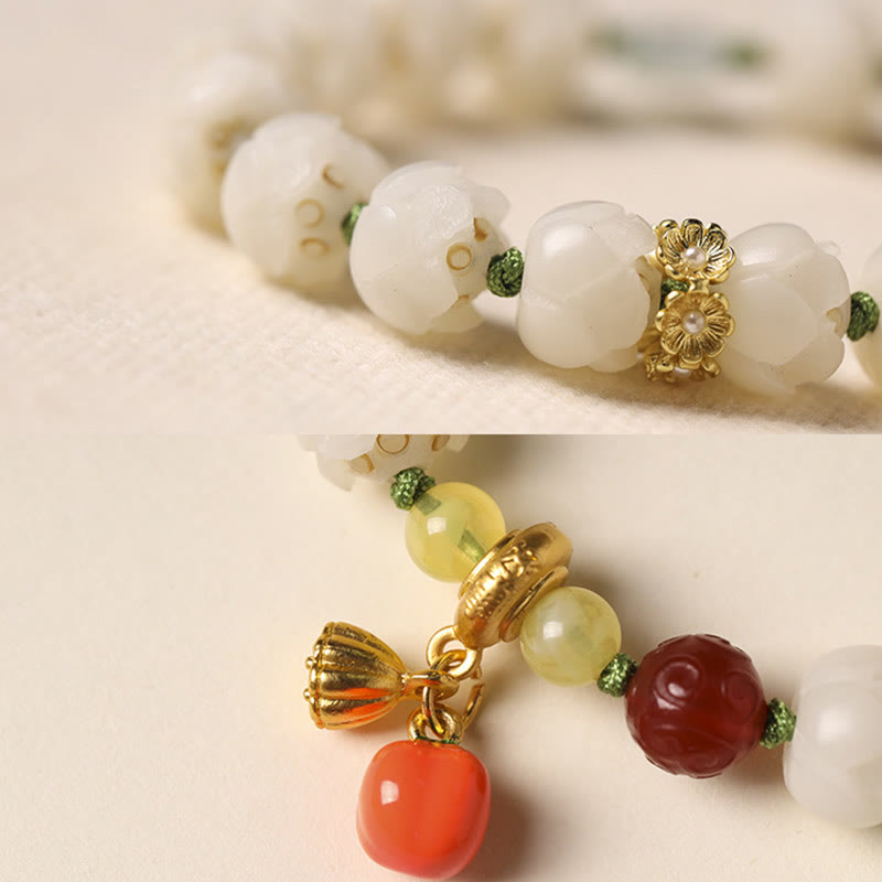 Pulsera de armonía de paz con cuentas de calabaza de loto y semillas de Bodhi naturales de Buddha Stones