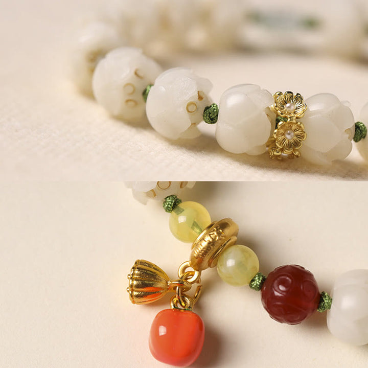 Pulsera de armonía de paz con cuentas de calabaza de loto y semillas de Bodhi naturales de Buddha Stones