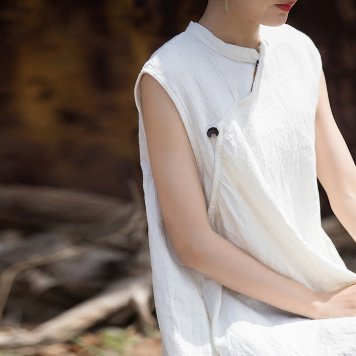 Vestido midi teñido anudado hecho a mano con Buddha Stones Vestido sin mangas de lino