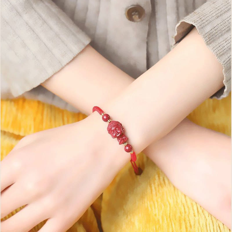 Pulsera de cuerda de bendición con amuleto de cinabrio de Buda natal del zodíaco chino con Buddha Stones