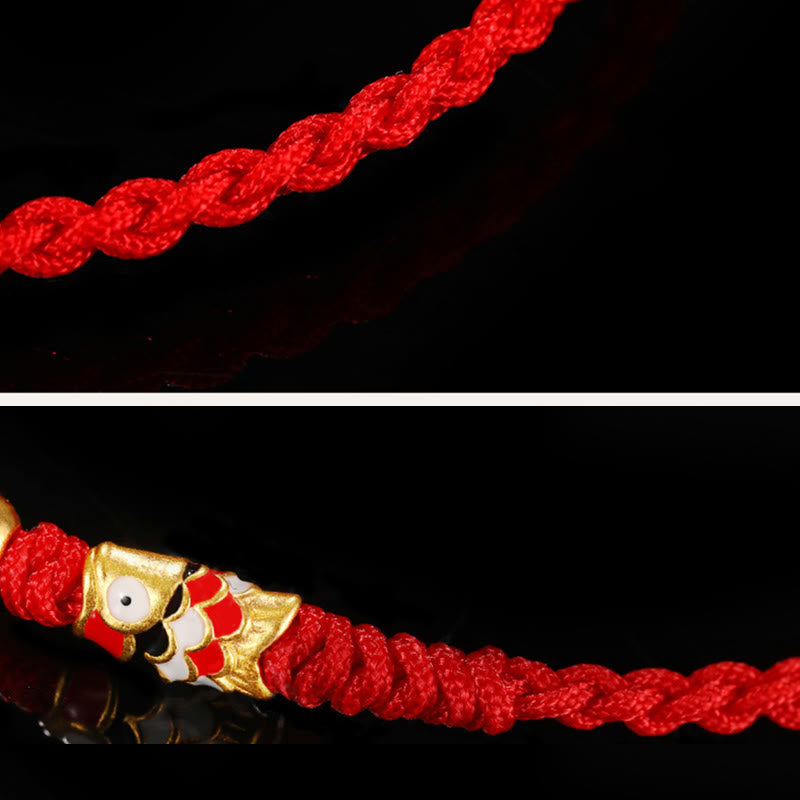 Pulsera de hilo trenzado hecha a mano con pez Koi de la suerte de oro 999 de Buddha Stones