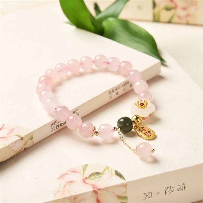 Pulsera de amor cálida con flor de jade de cristal rosa natural con Buddha Stones - image 1