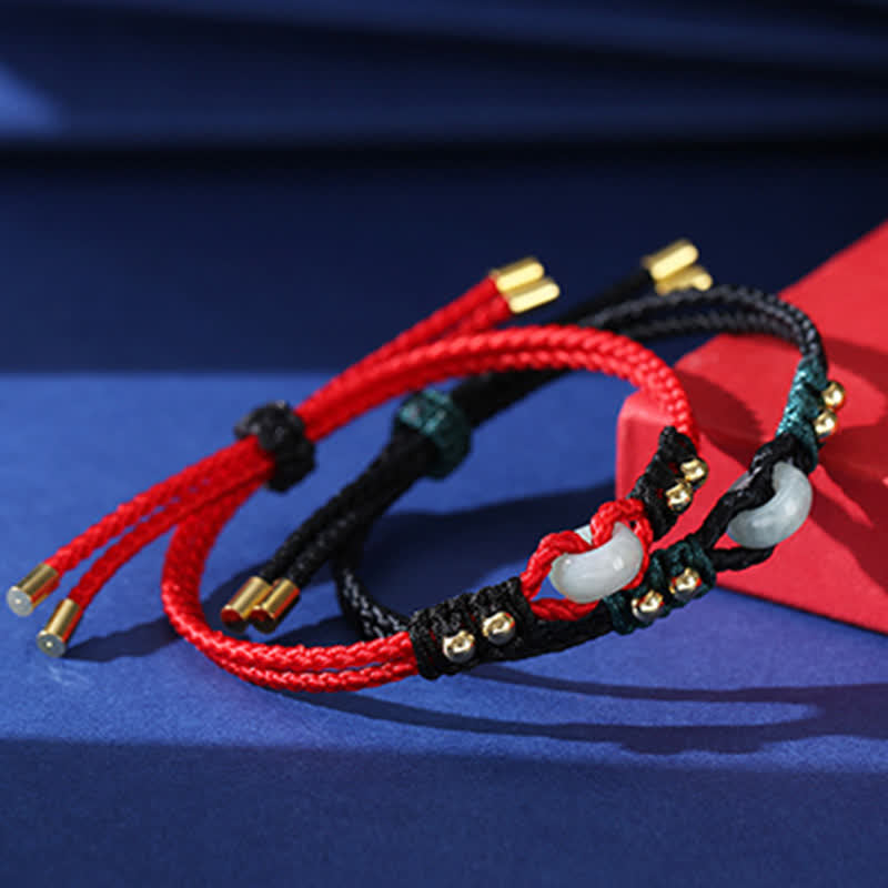 Pulsera de hilo de riqueza de abundancia de jade con hebilla de paz redonda con Buddha Stones