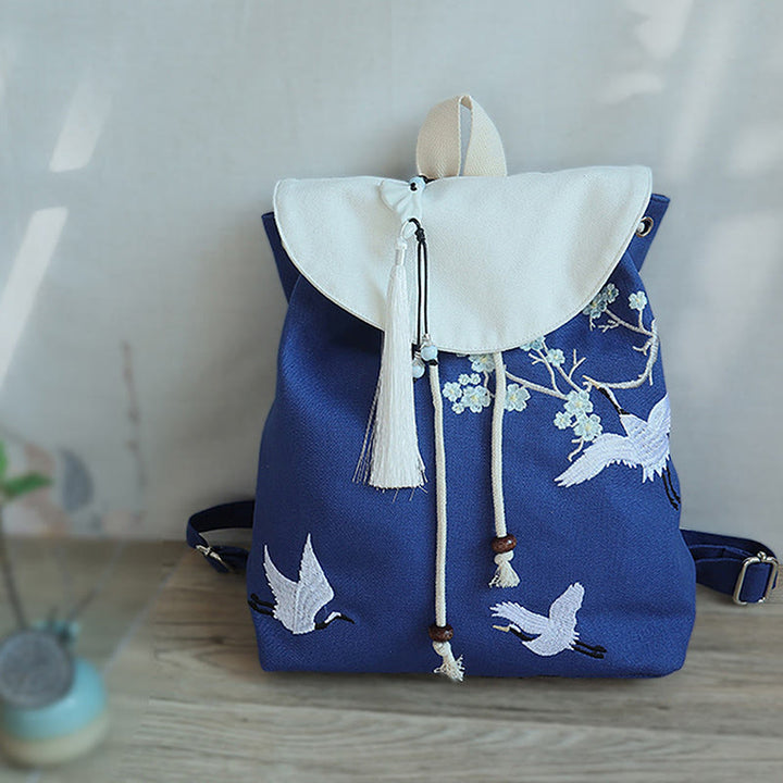 Mochila de lona de gran capacidad bordada hecha a mano con Buddha Stones