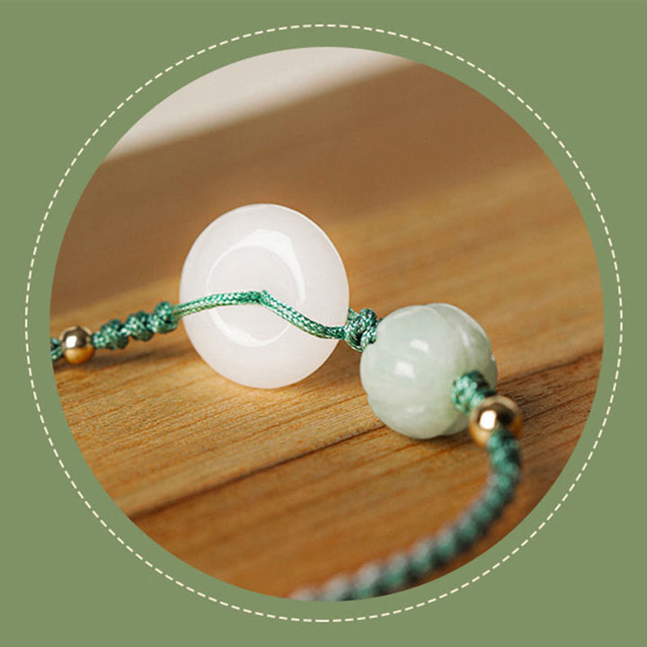 Pulsera trenzada de bendición de la suerte con cuentas de calabaza y hebilla de la paz de jade blanco con Buddha Stones