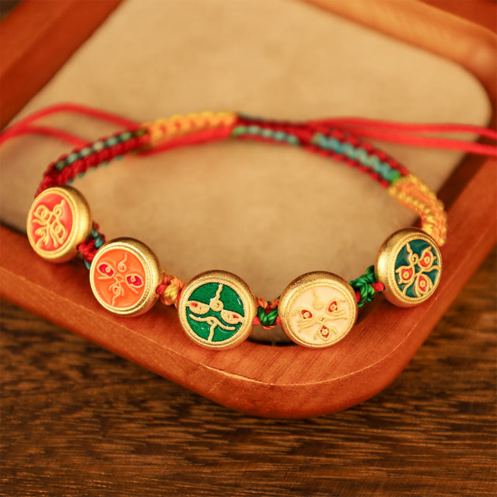 Pulsera de la suerte trenzada con cuerda colorida, cinco dioses tibetanos de la riqueza, Buddha Stones