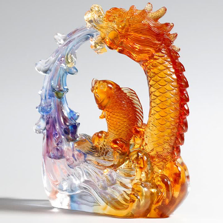 Buddha Stones Feng Shui Dragón Koi Pez hecho a mano Liuli Crystal Art Piece Decoración de la Oficina del Hogar