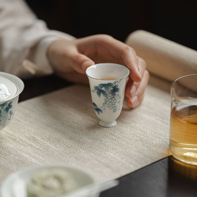 Taza de té de cerámica con uvas pintadas a mano, Buddha Stones, Kung Fu, 30ml