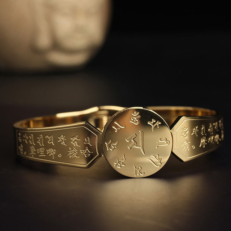 Brazalete de armonía de acero de titanio con Buddha Stones Yin Yang Lotus Om Mani Padme Hum Mantra