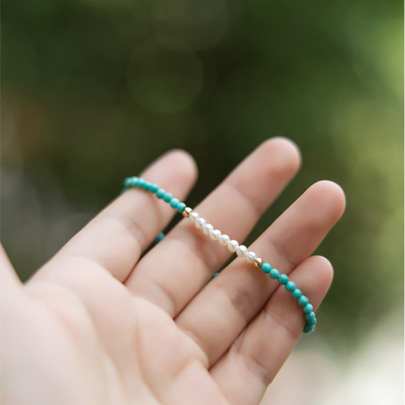 Pulsera con cuentas de perlas turquesas naturales de plata de ley 925 con Buddha Stones