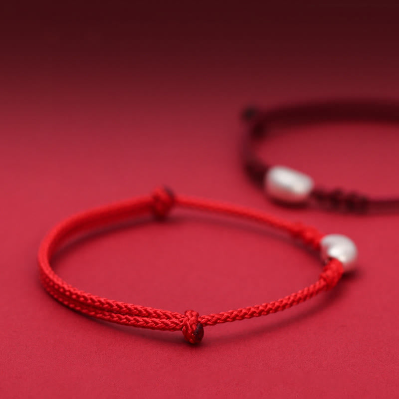 Pulsera trenzada hecha a mano con diseño de frijol de plata de ley 999 con Buddha Stones