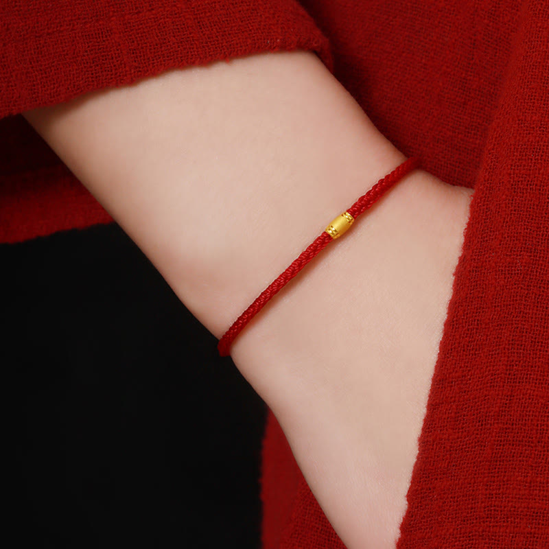 Pulsera de cuerda roja con nudo de paz de ocho hilos, cuentas de la suerte de oro 999 con Buddha Stones