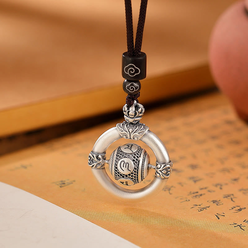 Collar con colgante de cuerda de sabiduría grabada con Om Mani Padme Hum de plata de ley 999 con Buddha Stones