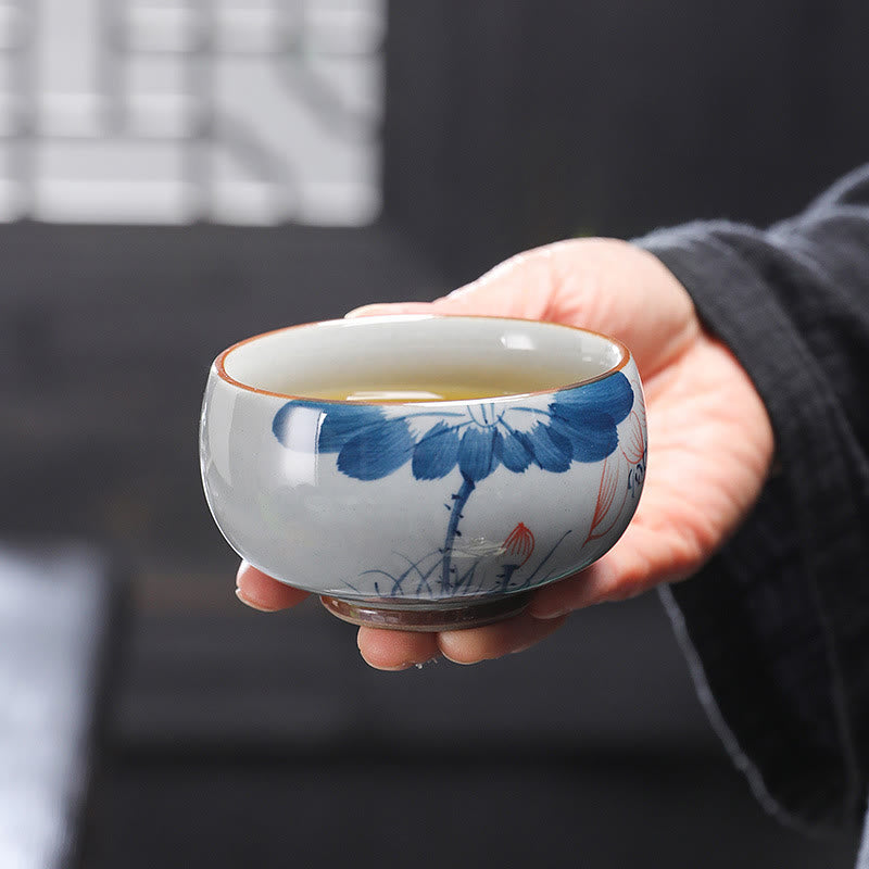 Tazas de té de cerámica de bambú con hojas de flor de loto y Buddha Stones, tazas de té de Kung Fu