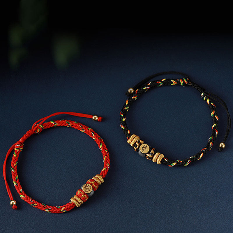 Pulsera de hilo trenzado de la suerte de plata con Buda natal del zodiaco chino de Buddha Stones