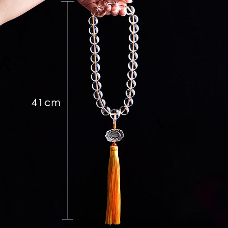 Decoración de coche Mala de bolsillo con borlas de meditación Mala de muñeca de loto de cristal blanco Natural