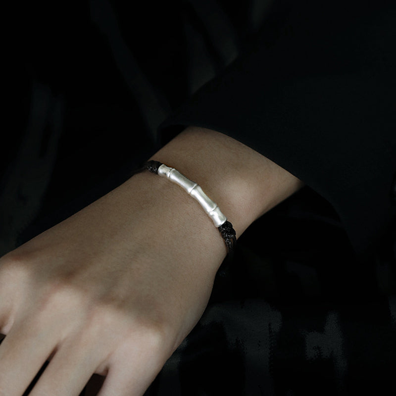 Pulsera trenzada de cuerda de la suerte con patrón de hueso de plata de ley 999 con Buddha Stones