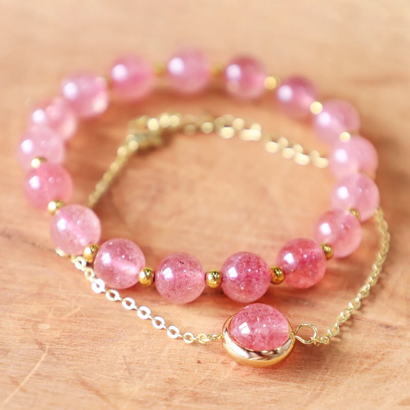 Pulsera Positiva de Cristal de Cuarzo Fresa con Piedra Solar de Buddha Stones