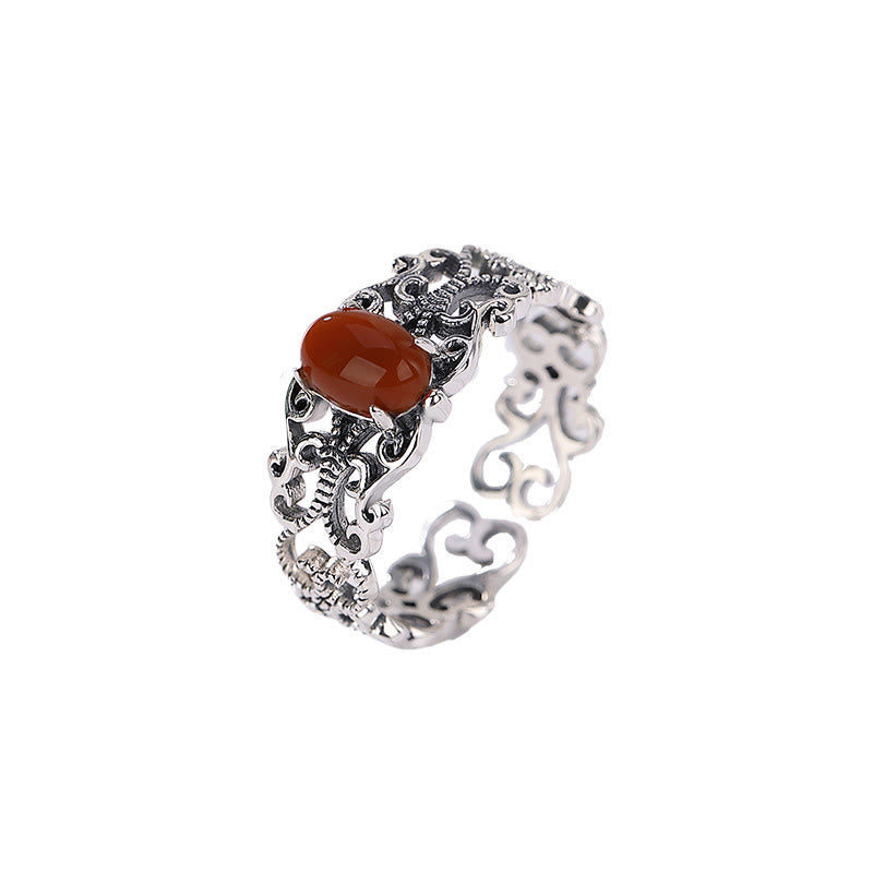 Anillo de calma de autoaceptación con ágata roja vintage de plata de ley 925 con Buddha Stones
