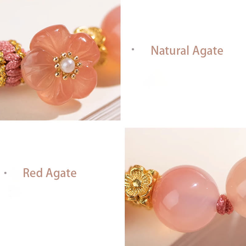 Pulsera de cuerda hecha a mano con Buddha Stones, ágata degradado Natural, nudo de reencarnación, flor de melocotón, riqueza y suerte