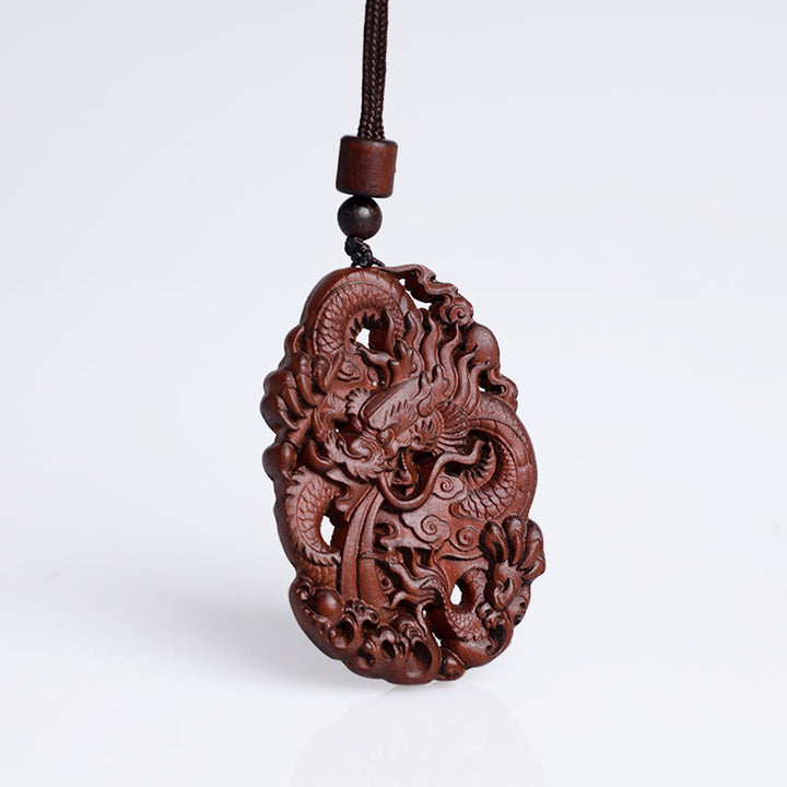 Buddha Stones, relámpago, madera de azufaifo, doble alivio del dragón, protege contra los espíritus malignos, colgante de collar