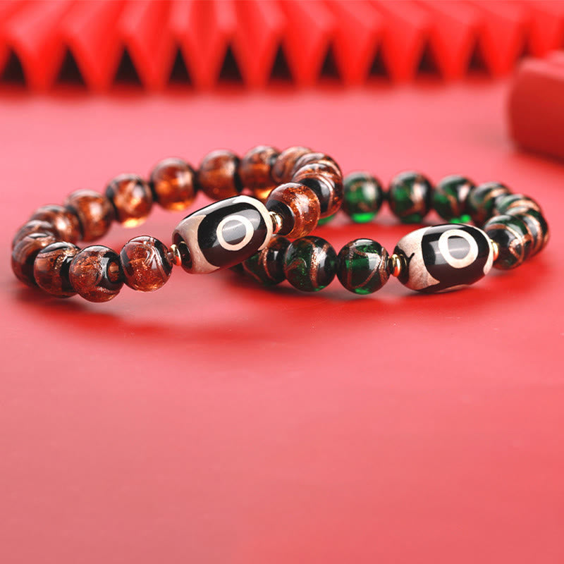 Buddha Stones tibetanas Dzi de nueve ojos, cuentas Dzi de tres ojos, cuentas de vidrio Liuli, pulsera de riqueza