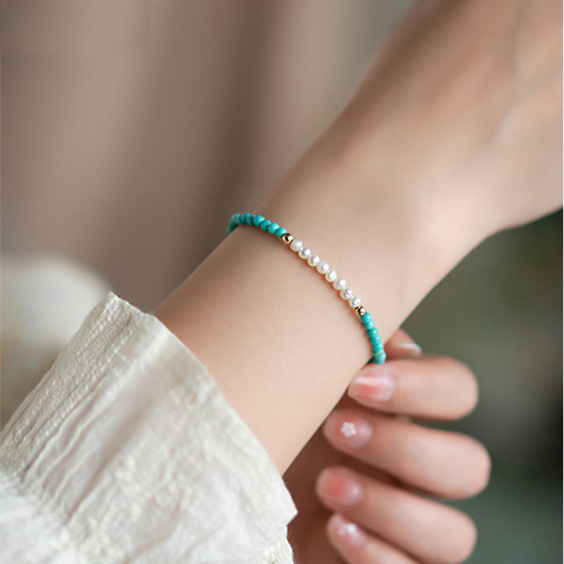 Pulsera con cuentas de perlas turquesas naturales de plata de ley 925 con Buddha Stones