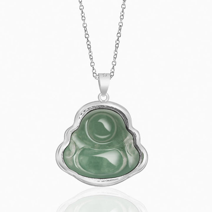 Buddha Stones de plata de ley 925, Buda sonriente, Jade Natural, collar de prosperidad y suerte, colgante de cadena - image 6