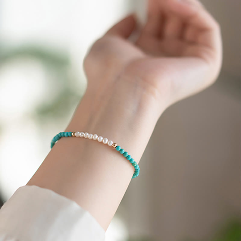 Pulsera con cuentas de perlas turquesas naturales de plata de ley 925 con Buddha Stones - image 3