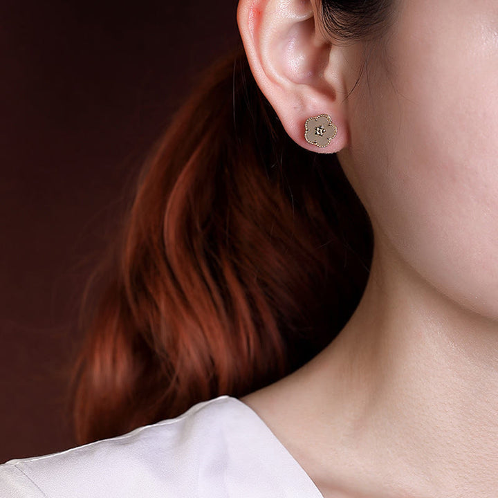 Pendientes de plata de ley 925 con Buddha Stones , jade hetiano y flor de ciruelo