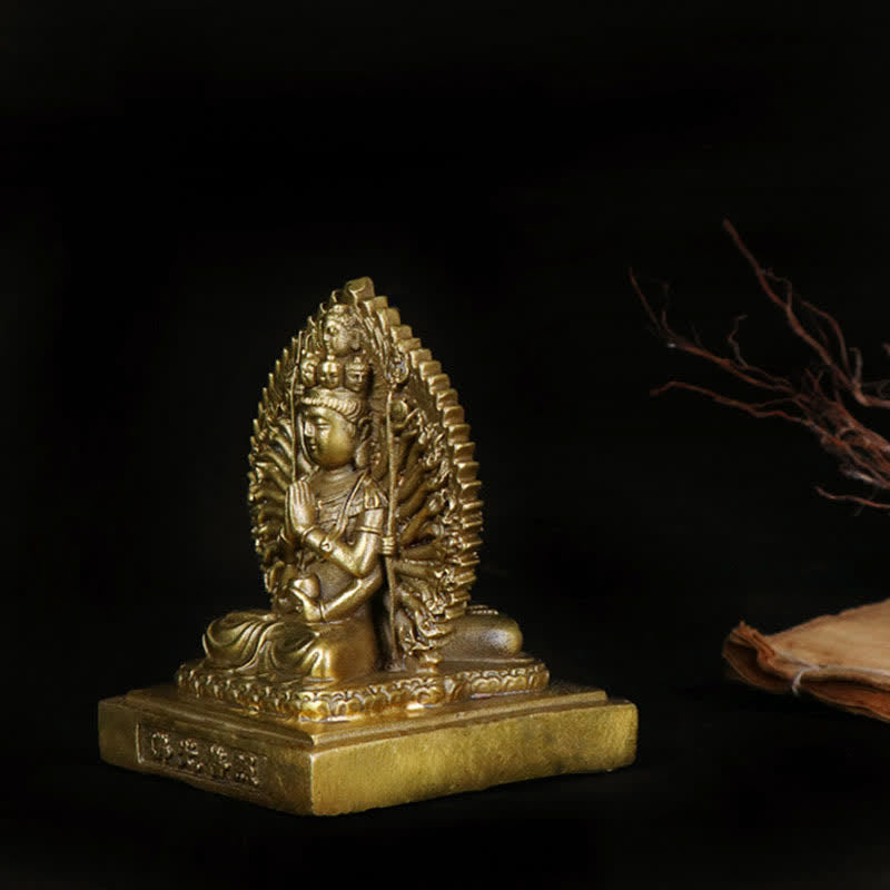 Chenrezig-estatuilla de Avalokitesvara de mil manos, protección de Bodhisattva Kuan Yin de doble cara, decoración de estatua de cobre sólido
