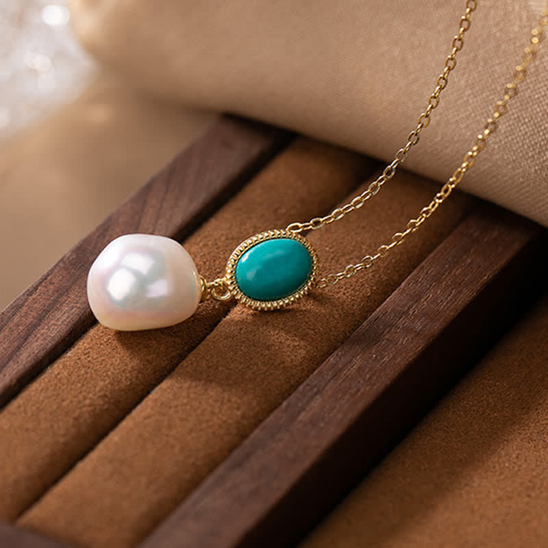 Buddha Stones Plata de Ley 925 Perla Turquesa Anillo Curativo Pendientes Collar Colgante