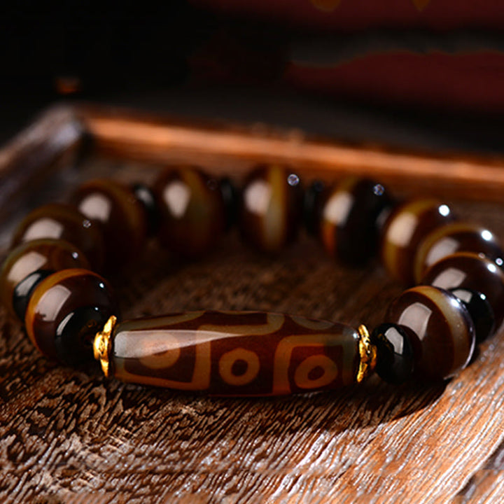 Pulsera de bendiciones de riqueza de ágata con cuentas Dzi de nueve ojos naturales tibetanas de Buddha Stones