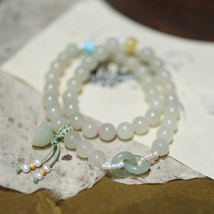 Pulsera de plata de ley 925 con Buddha Stones , jade hetiano, doble hebilla de la paz, suerte de loto