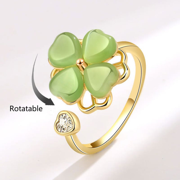 Anillo giratorio de amor con circonitas, trébol de cuatro hojas, ojo de gato, Buddha Stones