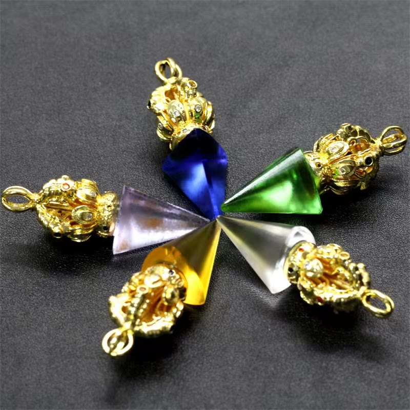 Buddha Stones tibetano Dorje Vajra 4 puntas Lotus Liuli cristal fuerza collar colgante