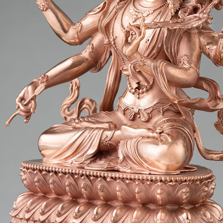 Estatuilla de Bodhisattva Manjusri de cuatro brazos, decoración de estatua de cobre de serenidad