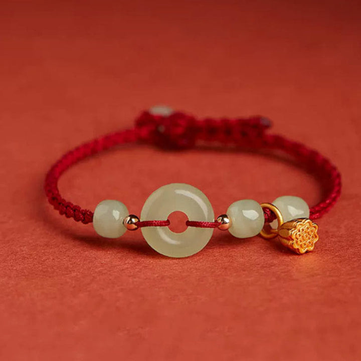 Pulsera de Buddha Stones, hebilla redonda de la paz, Jade, loto, felicidad, abundancia y riqueza